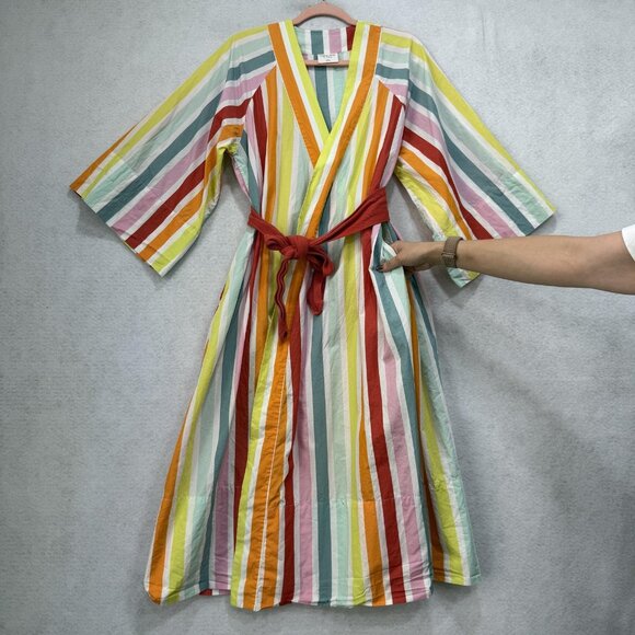 Atlantic pacific X Lake Striped Robe Women Small Multicolor Belted Kimono V Neck - Picture 5 of 7